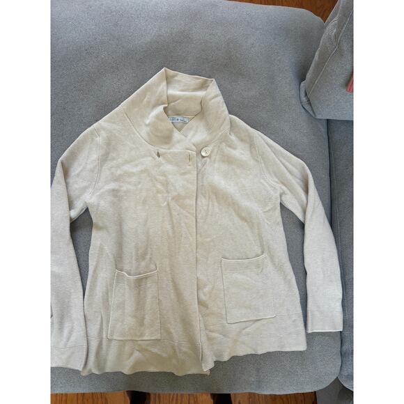 Lola Paris Beige Shawl Collar Cardigan Sweater M/L - Picture 2 of 5